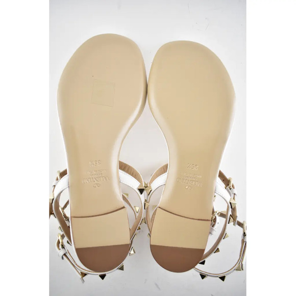 Valentino Rockstud White Leather Triple Ankle Strap Gladiator Flat Sandal 35.5 - Picture 12 of 12